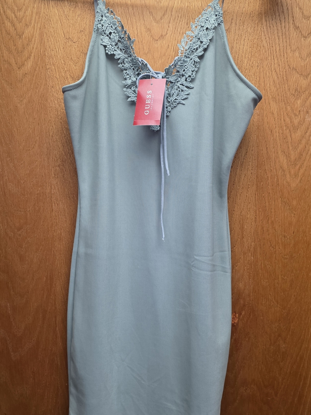 GUESS Lace-Trim Slip Dress in Sage Green